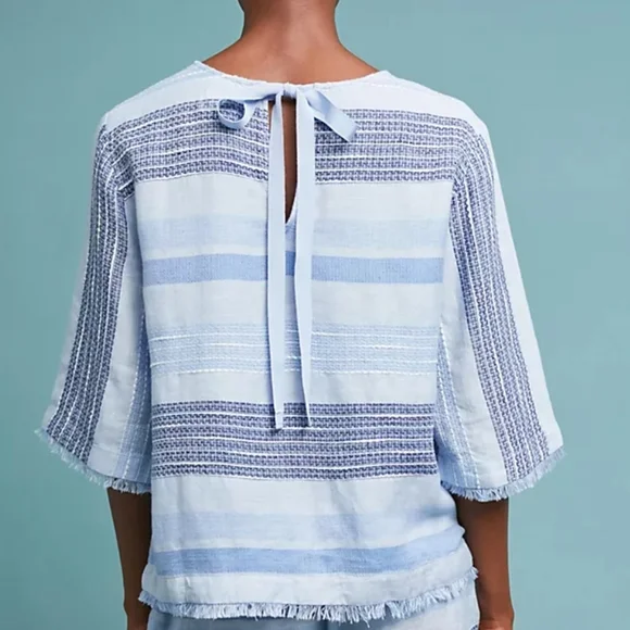 Cloth & Stone Linen Blend Blue Striped Boxy Top - Picture 2 of 9